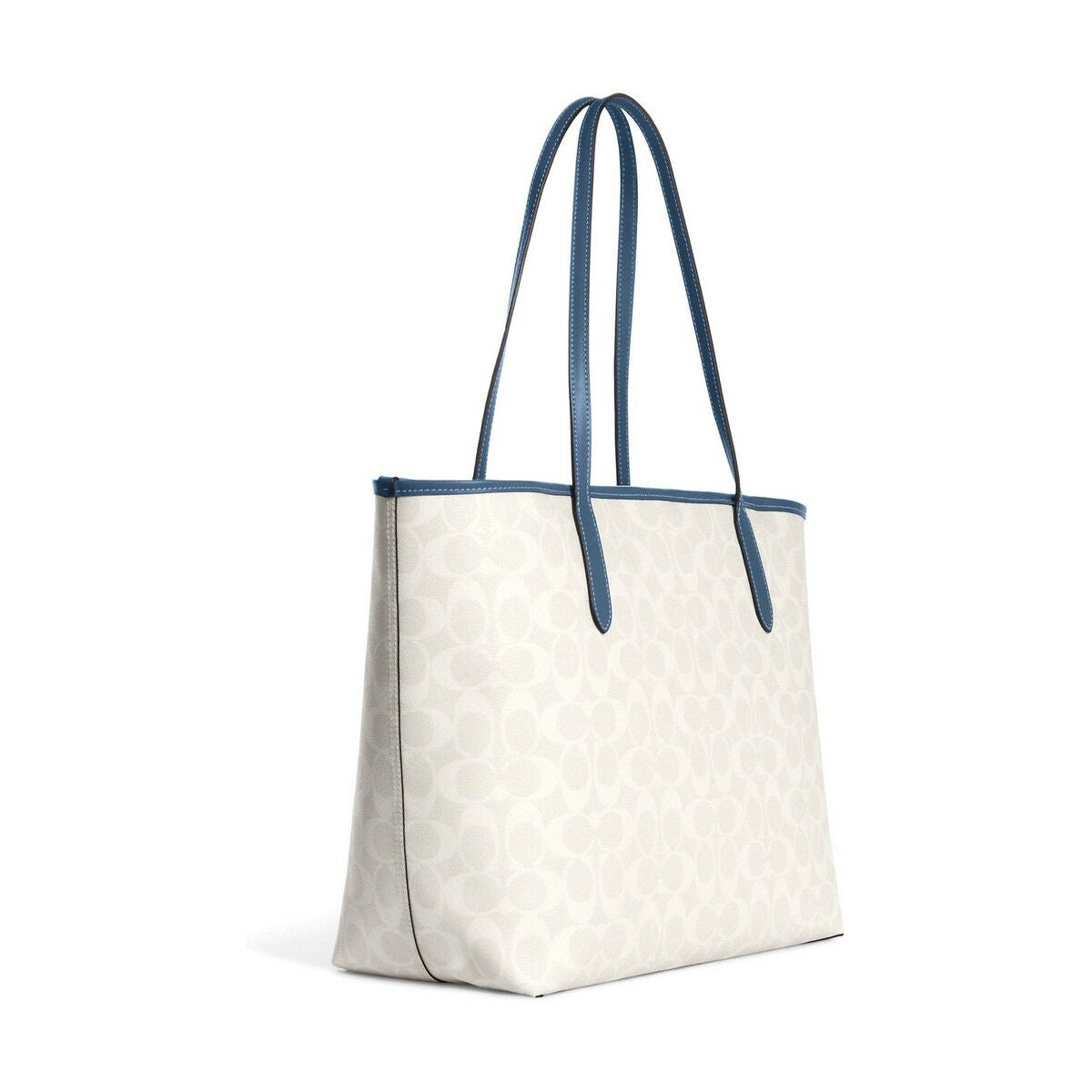 Coach Signature Canvas Tote Bag - White with Blue Trim