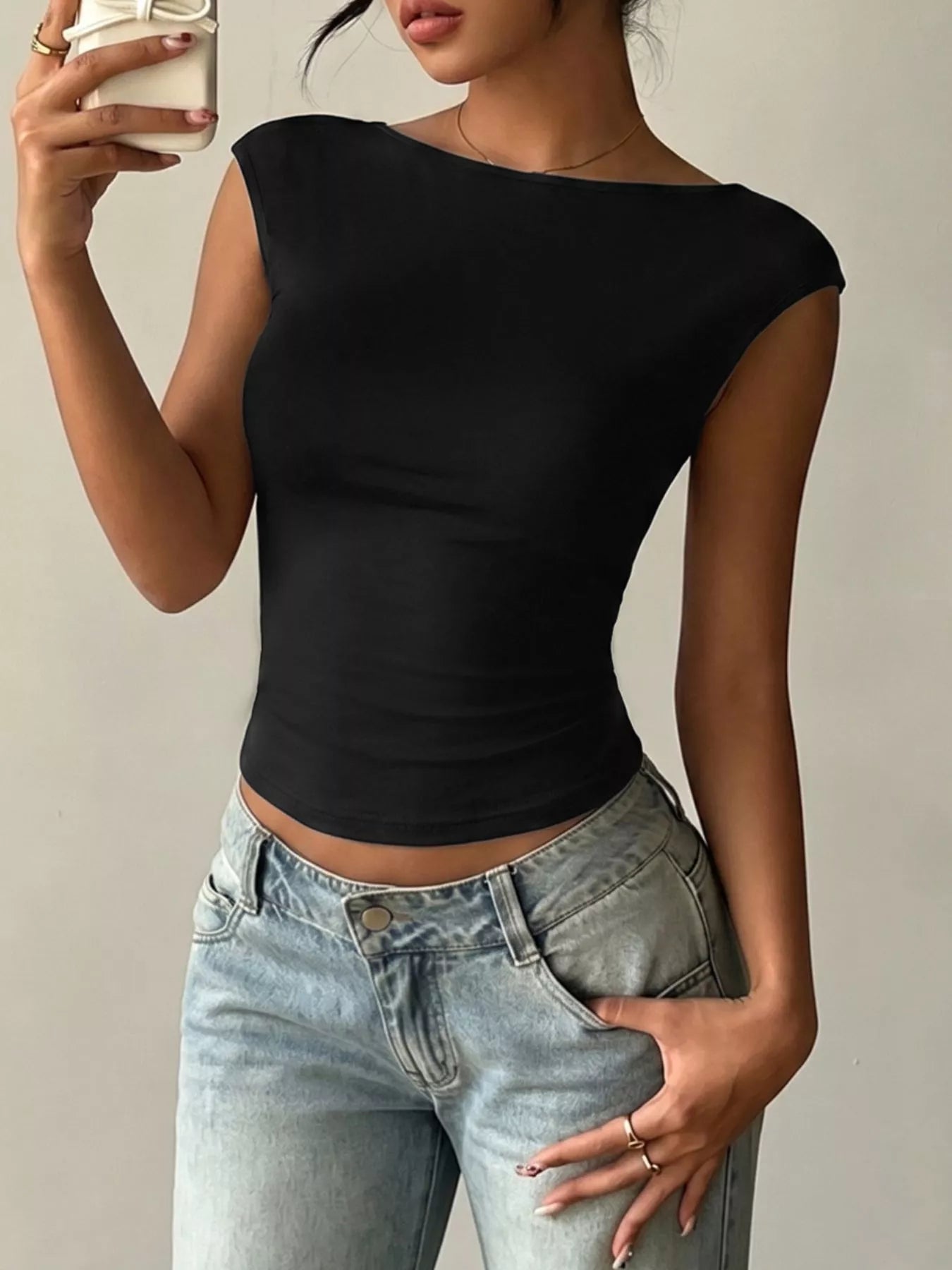 Asymmetric Cap-Sleeve Crop Tee Secondary image
