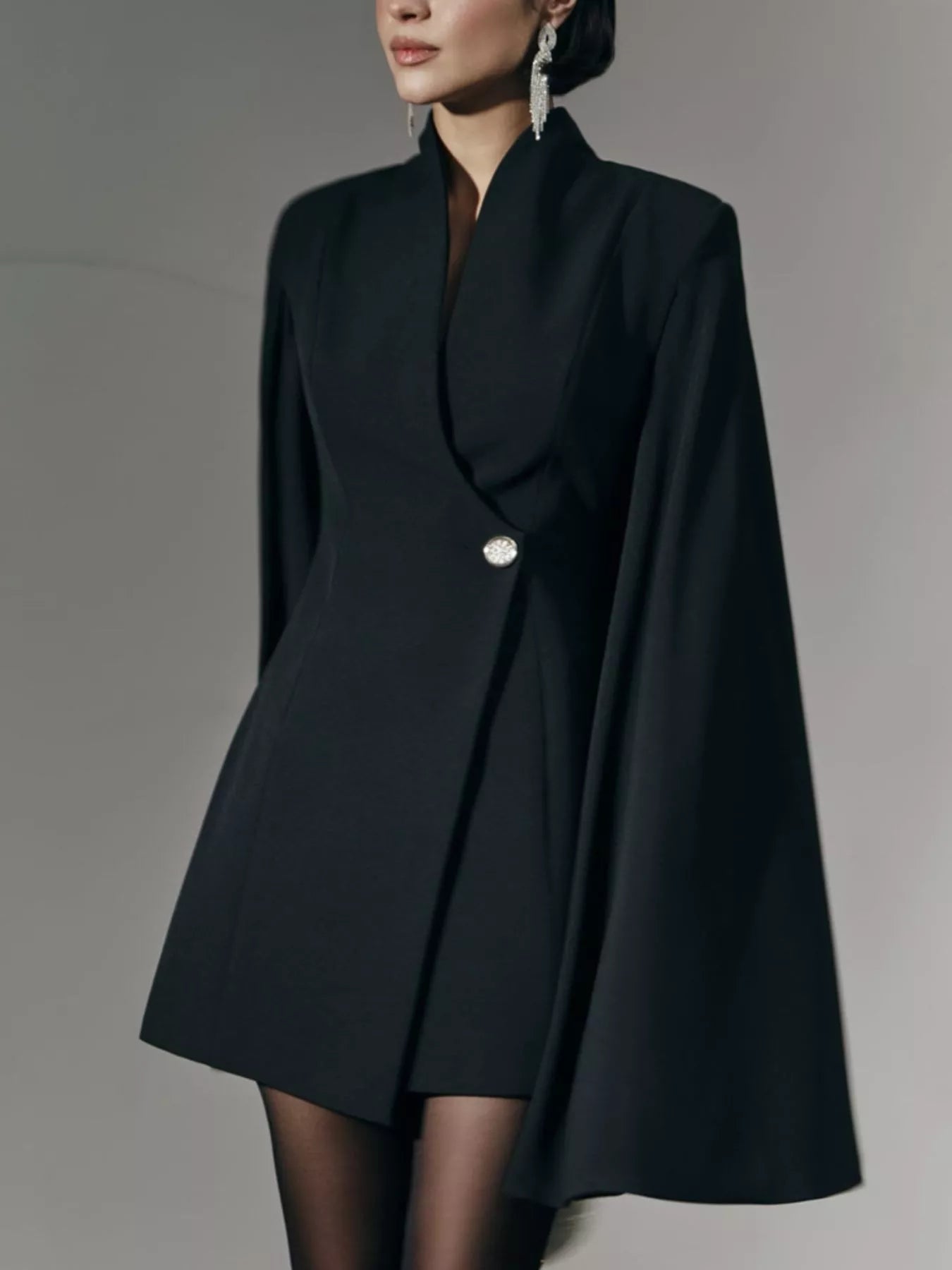 Cape-Sleeve One-Button Mini Blazer Dress Secondary image