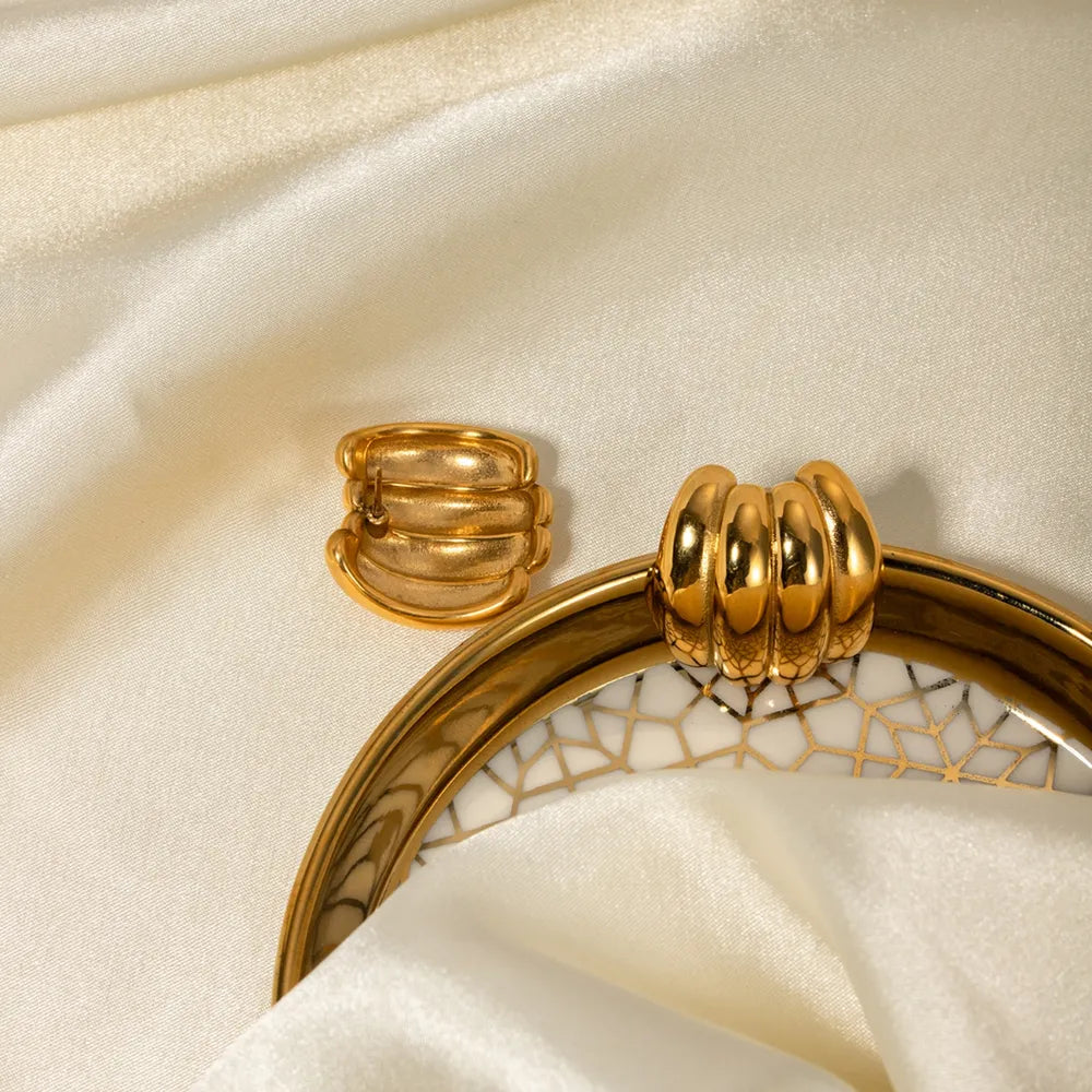 Ribbed Gold Dome Stud Earrings Secondary image