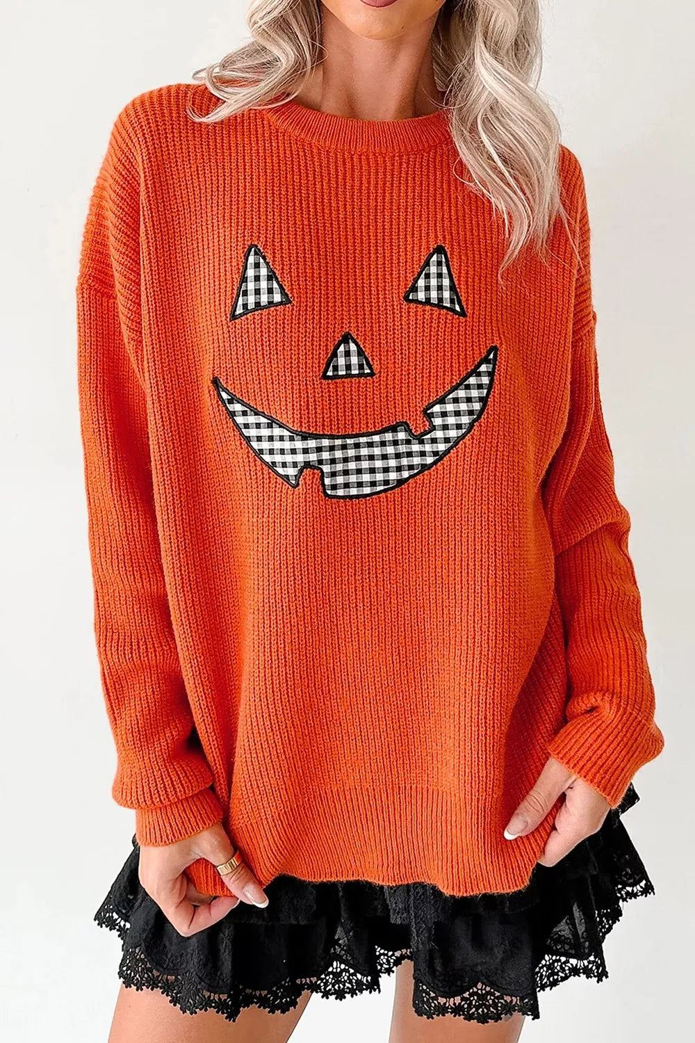 Jack-O'-Lantern Gingham Halloween Sweater Secondary image