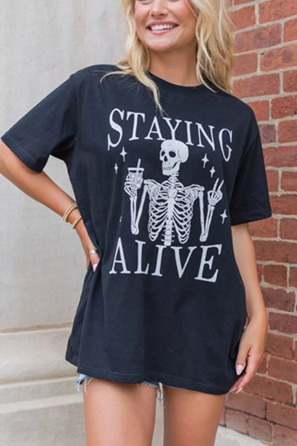 Staying Alive Skeleton Graphic Tee Secondary image