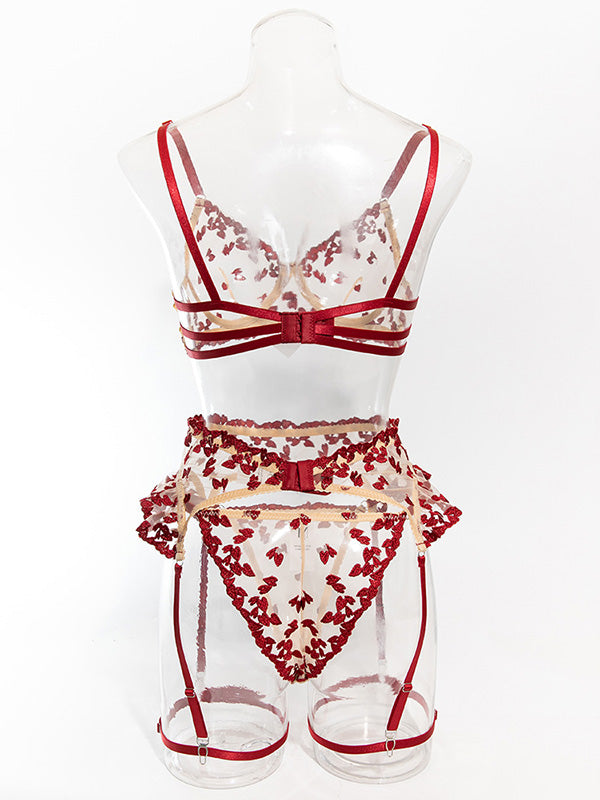 Floral Embroidered Bra & Garter Set