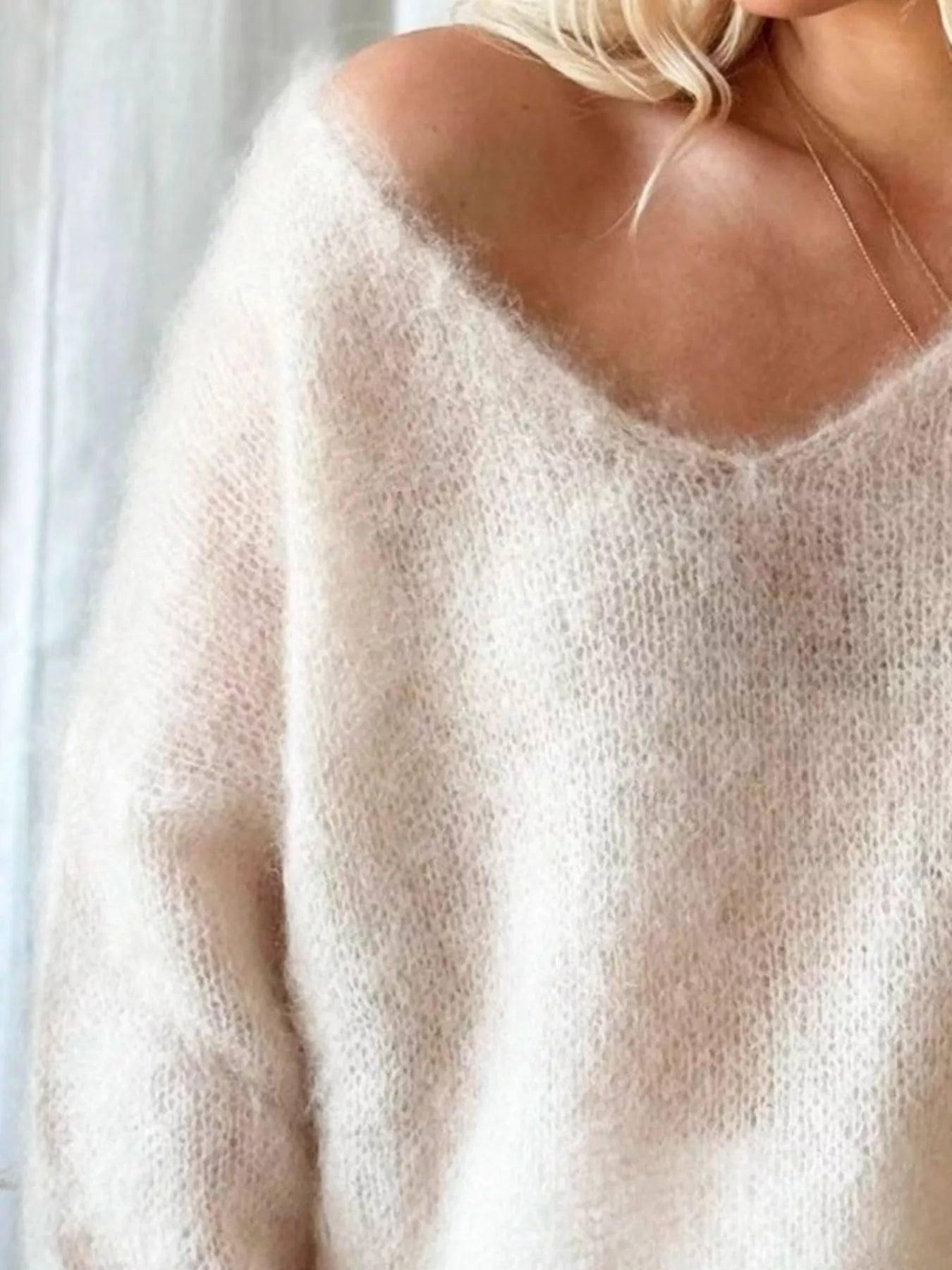 V-Neck Dropped Shoulder Mohair Sweater Secondary image