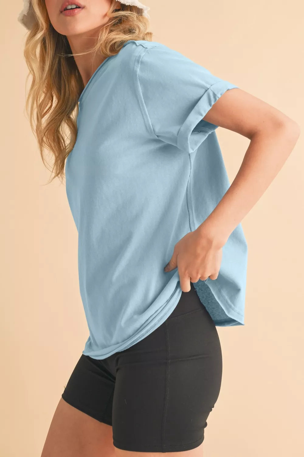 Light Blue Round Neck Casual Tee Secondary image