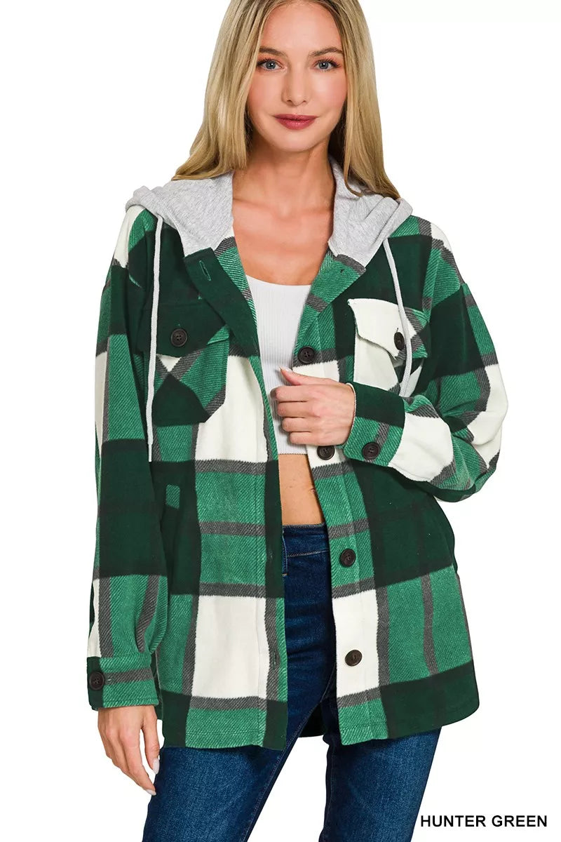 Plaid Hooded Fleece Shacket Secondary image