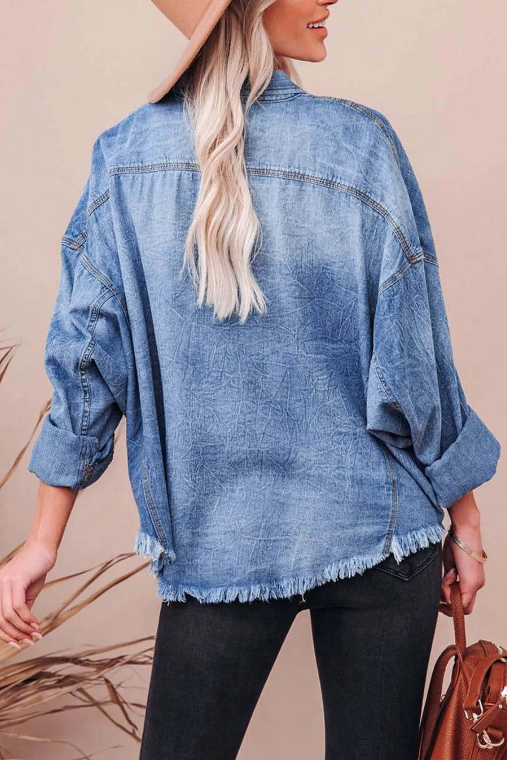 Oversized Raw Hem Denim Shirt Secondary image