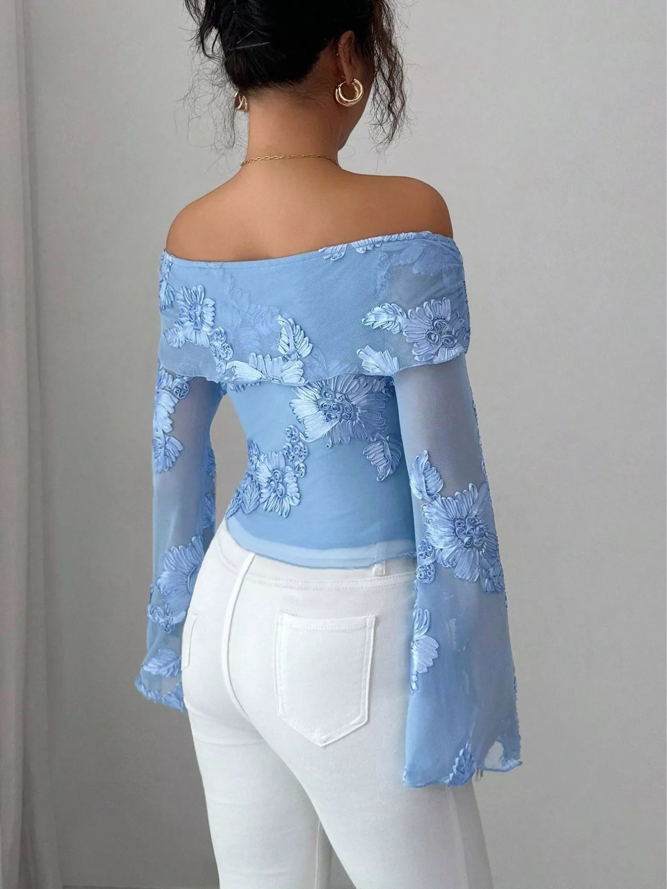 Floral Off-Shoulder Mesh Blouse Secondary image