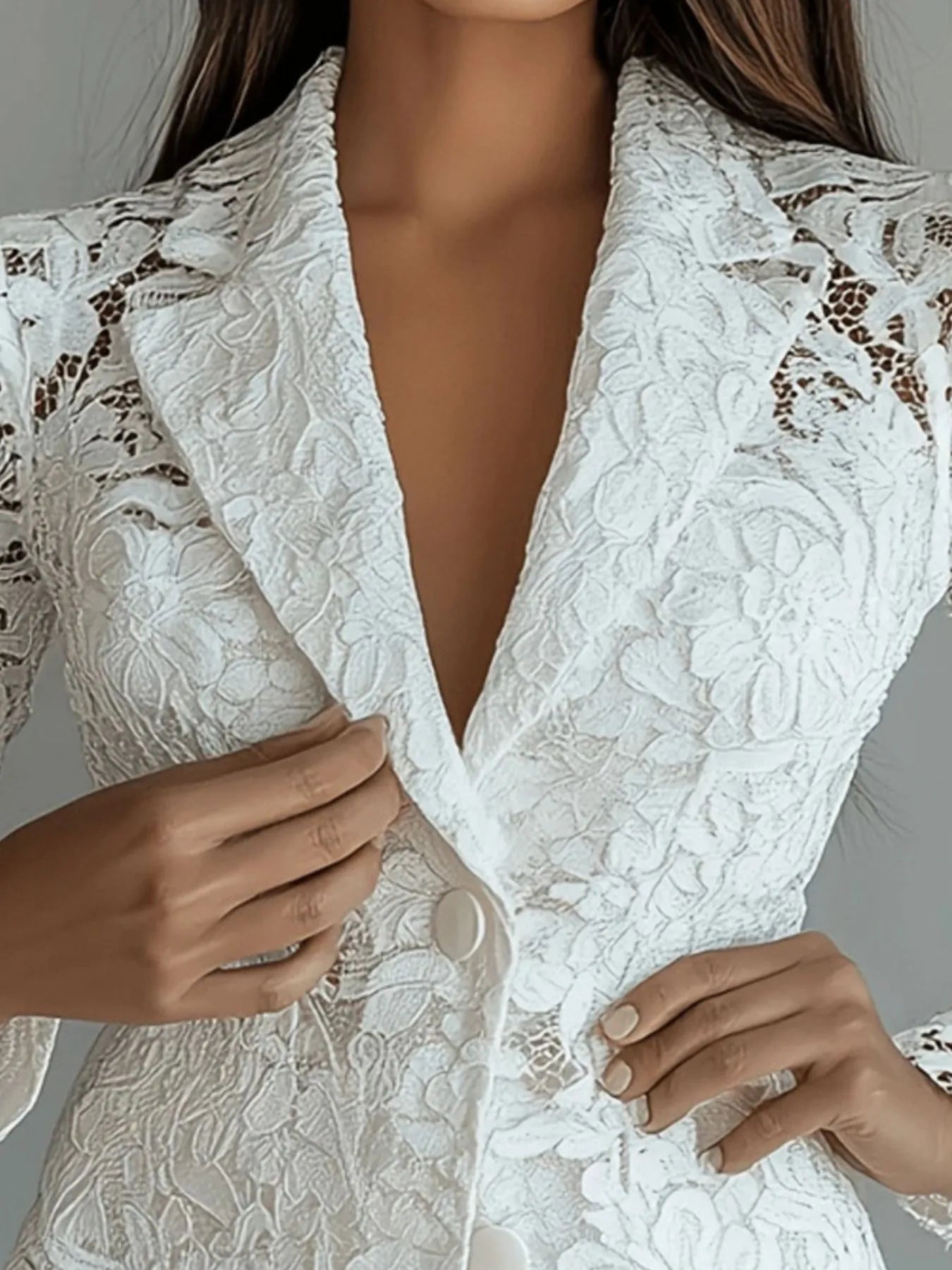 White Floral Lace Single-Breasted Blazer Secondary image