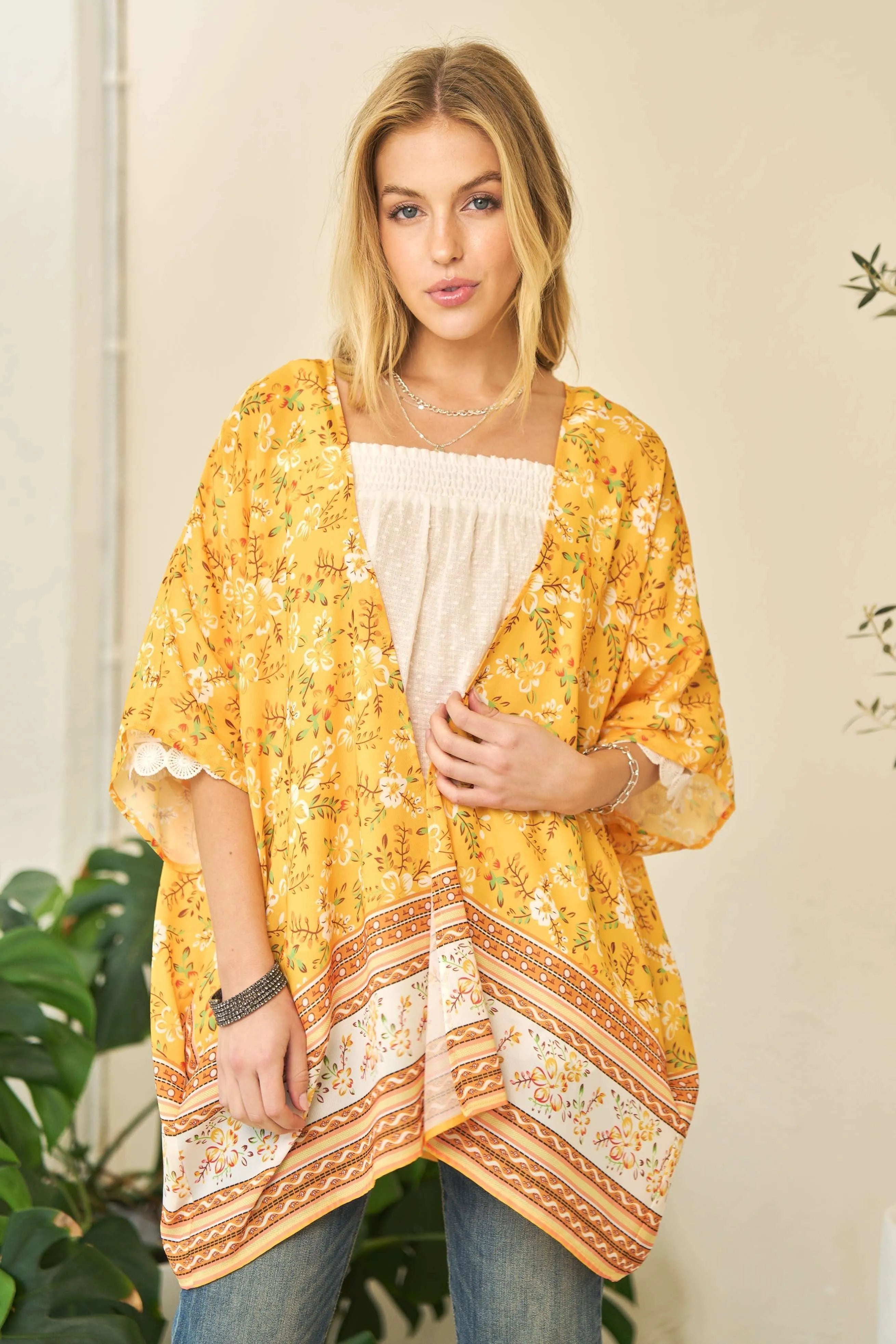 Floral Print Open-Front Kimono Cover-Up Secondary image