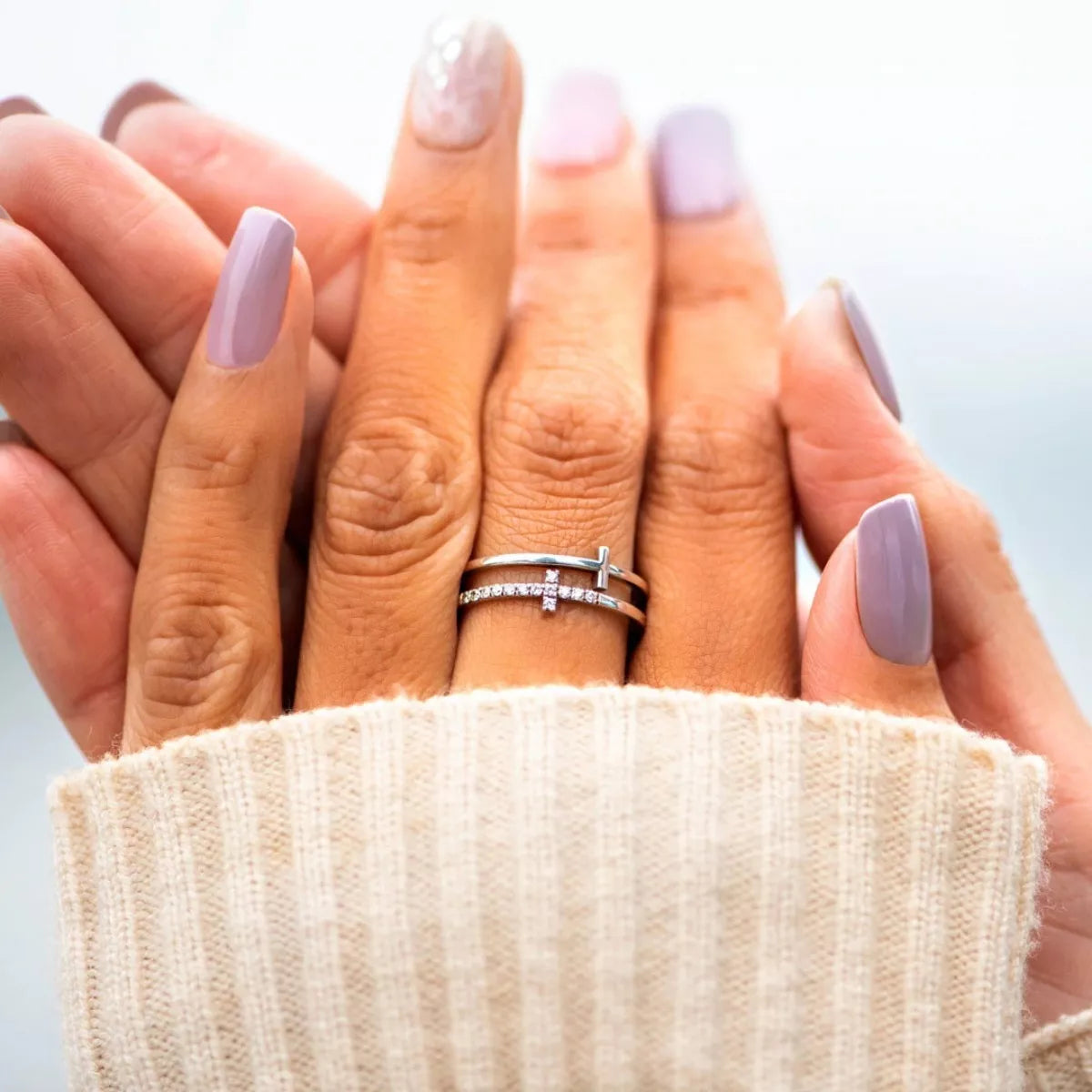 Double Band Cross Ring Secondary image