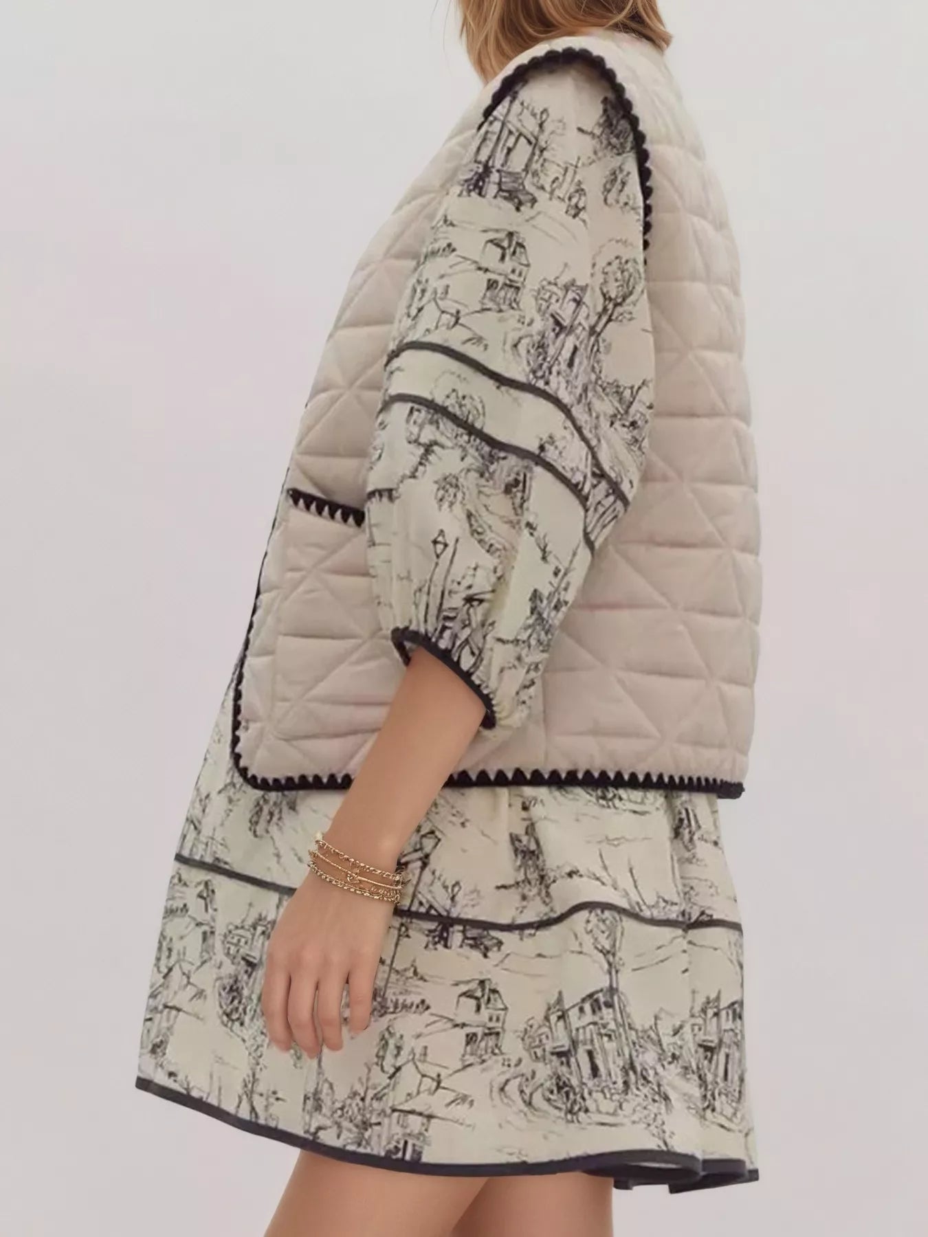 Quilted Contrast-Trim Snap-Front Vest Secondary image