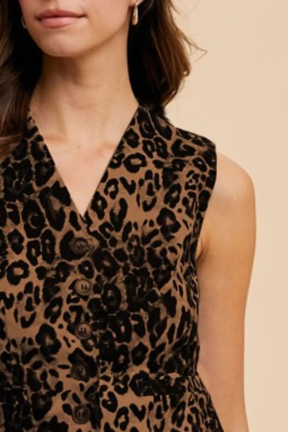 Leopard Print Denim Button-Down Vest Secondary image