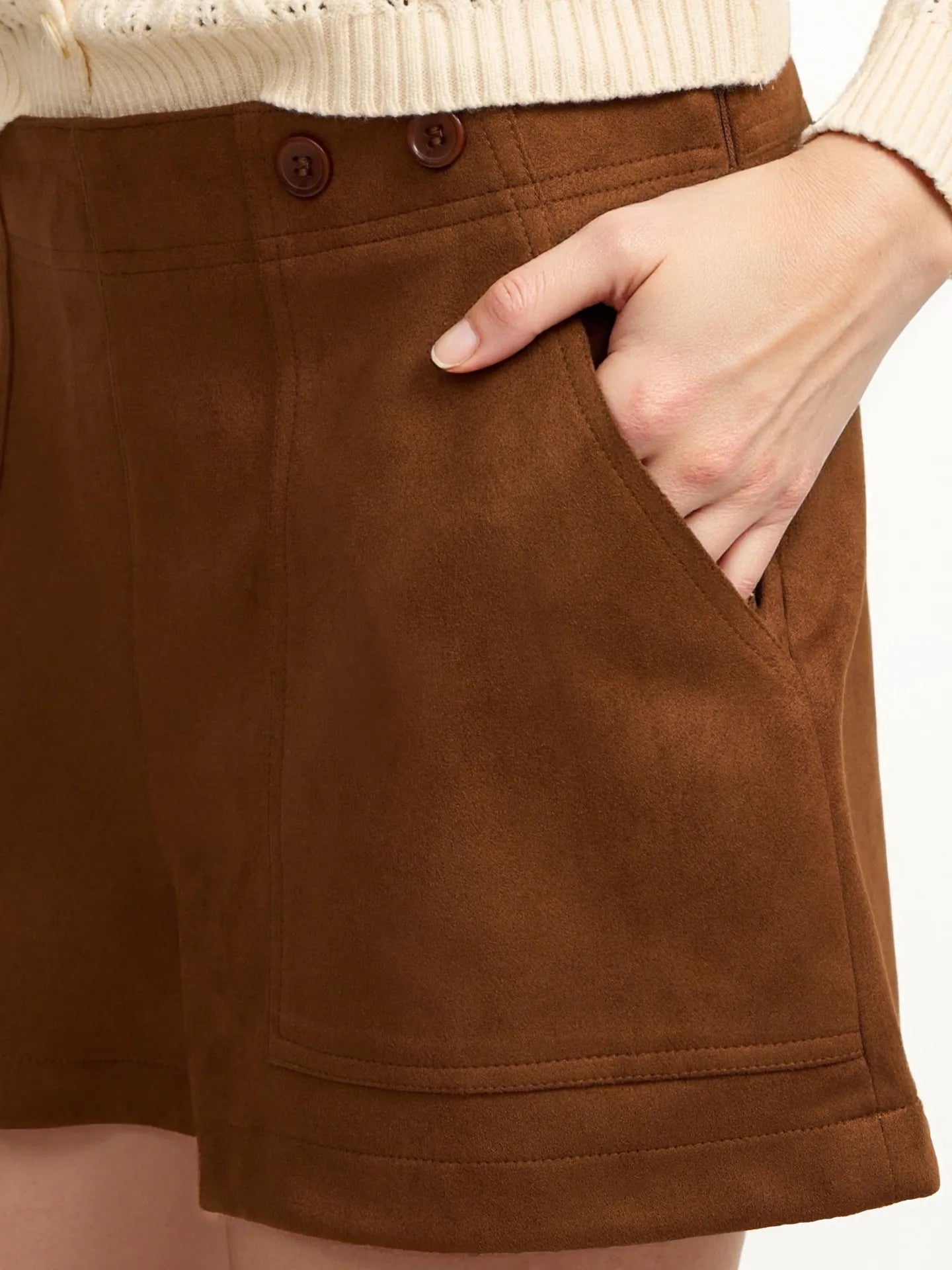 Caramel Faux-Suede Pocketed Shorts Secondary image