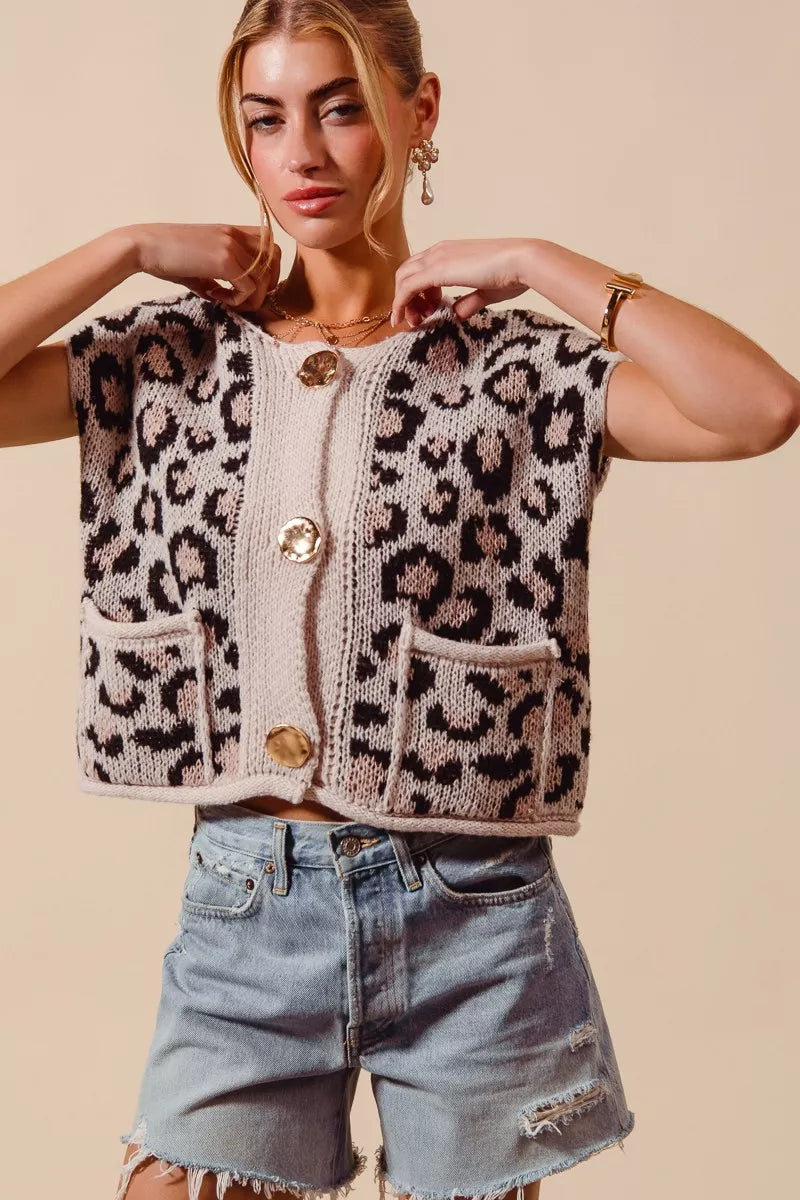 Leopard Print Button-Front Sweater Vest Secondary image