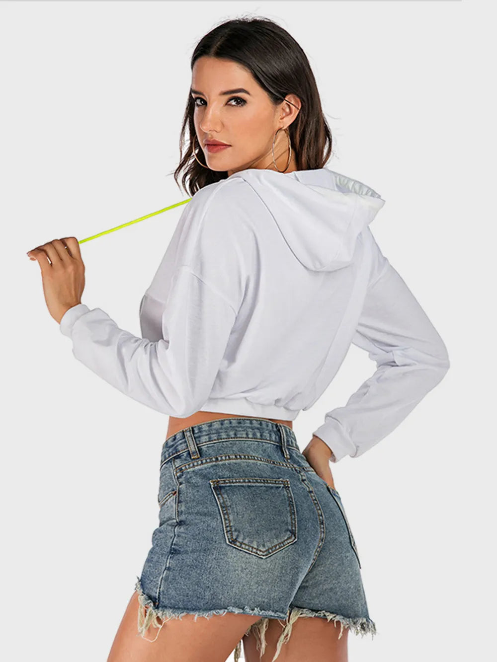 Cropped Drawstring Letter Hoodie Secondary image