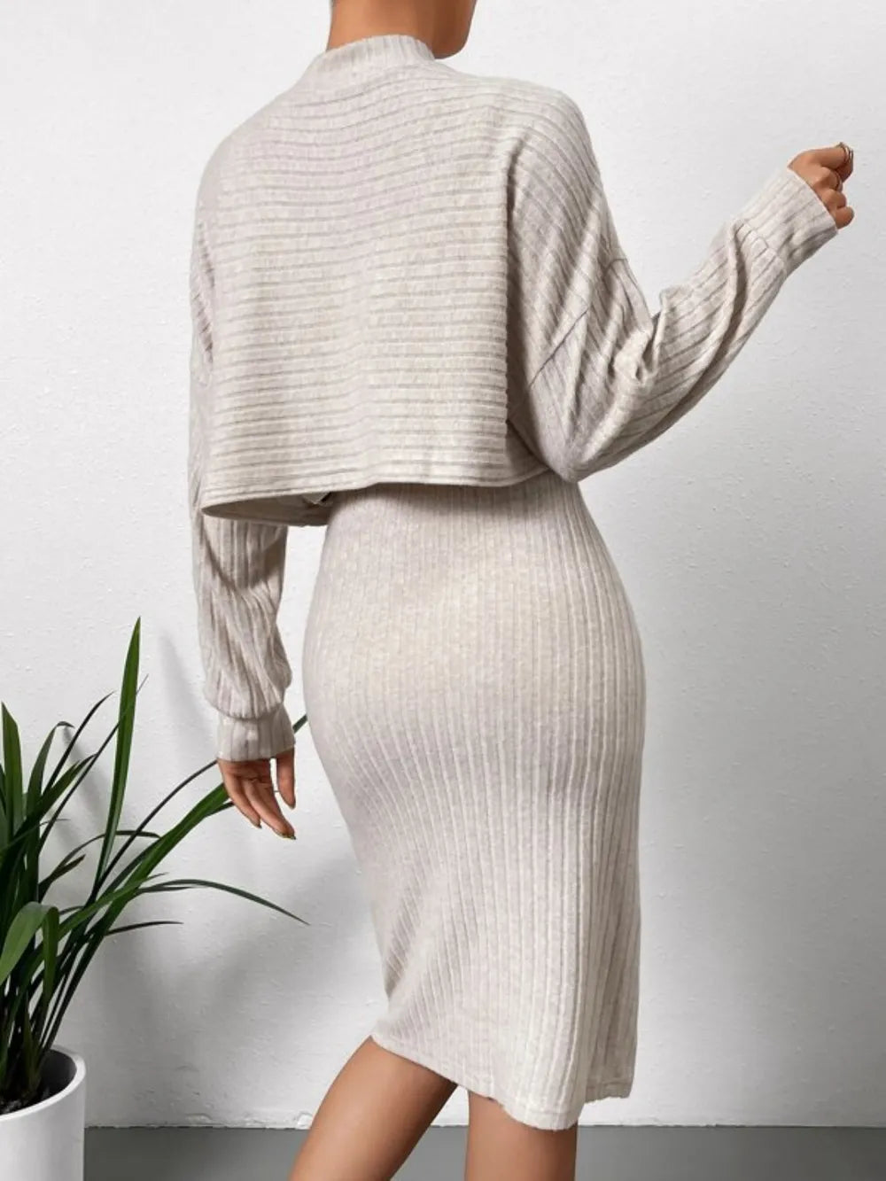 Ribbed Mock Neck Top & Midi Dress Two-Piece Set Secondary image