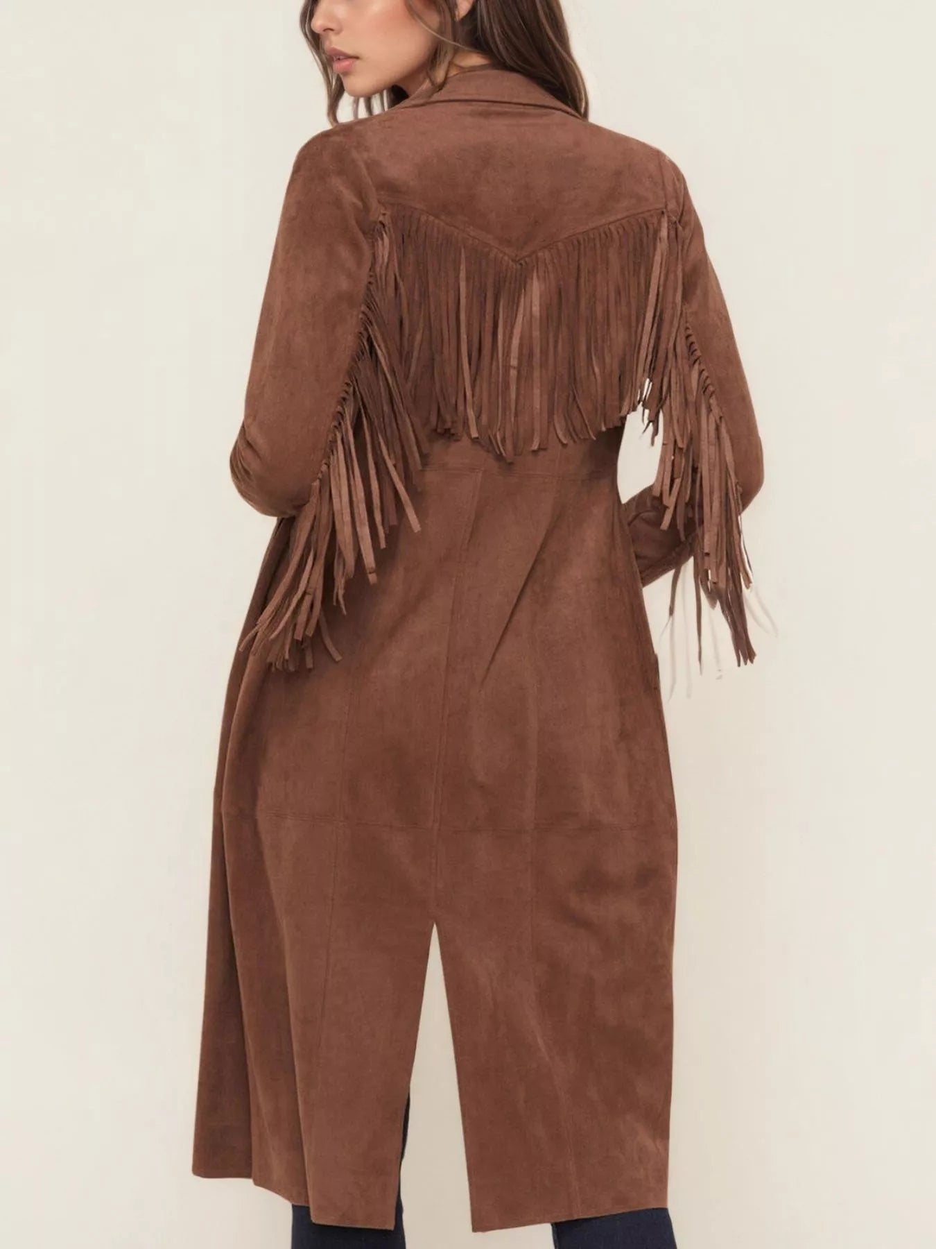 Fringe Faux Suede Longline Coat Secondary image