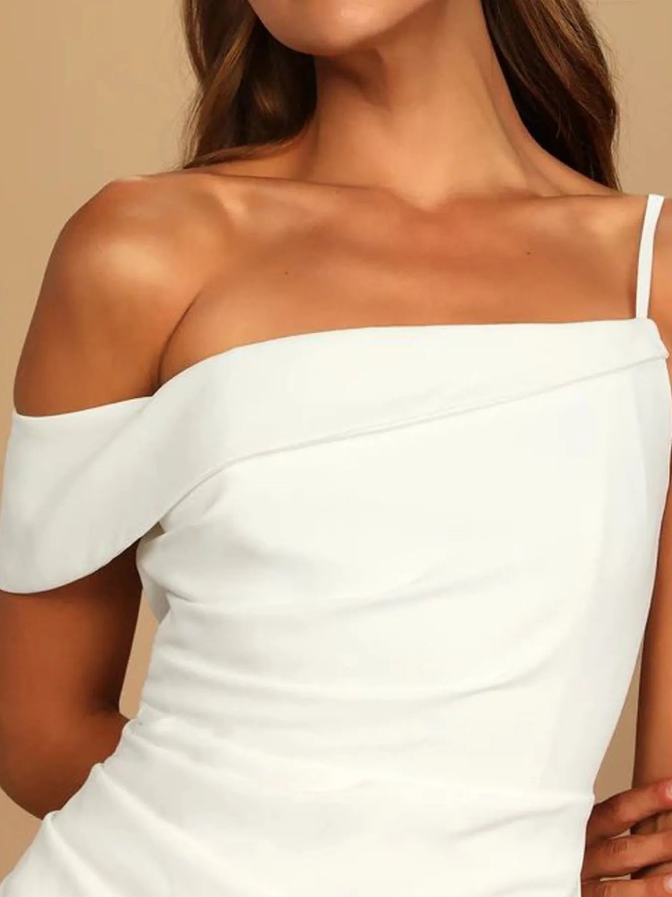 Asymmetrical Neck Slit Midi Dress Secondary image