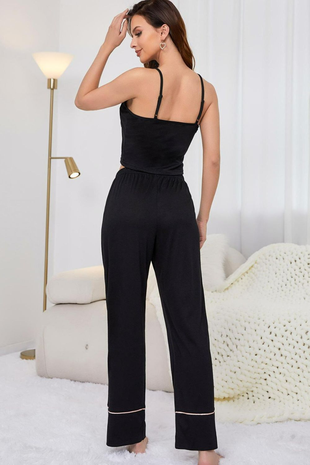 Contrast Trim Cropped Cami & Pants Lounge Set Secondary image