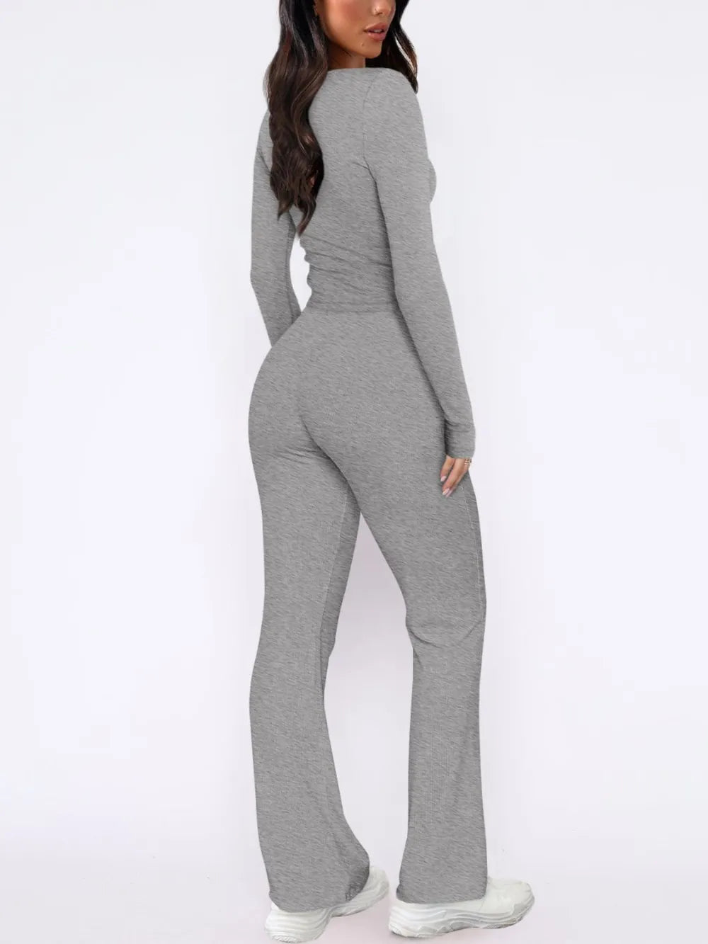 V-Neck Henley Top & Flared Pants Lounge Set Secondary image