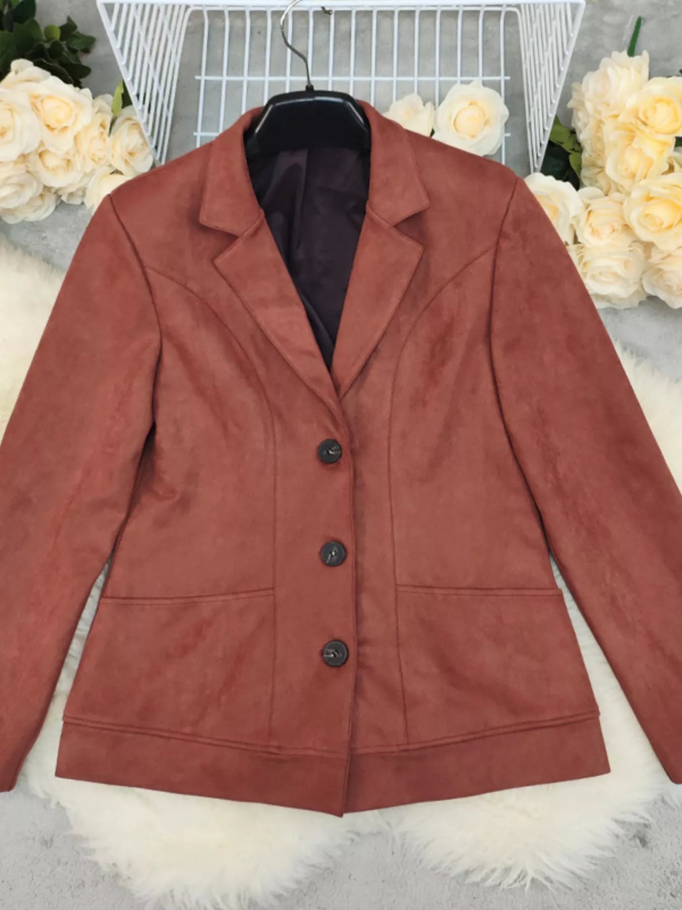 Suede Button-Up Lapel Blazer Secondary image