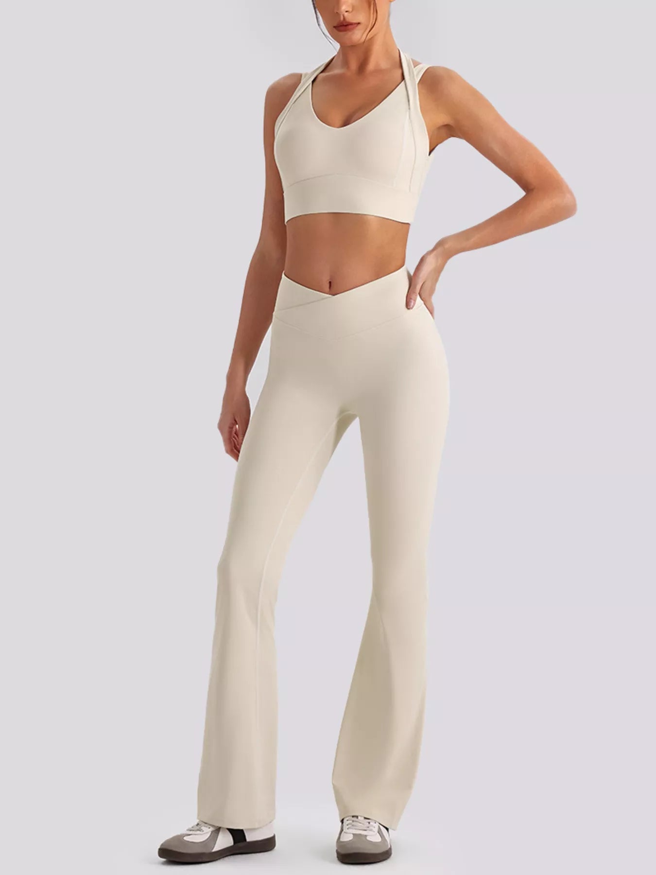 Criss-Cross V-Neck Tank & Flare Leggings Active Set Secondary image