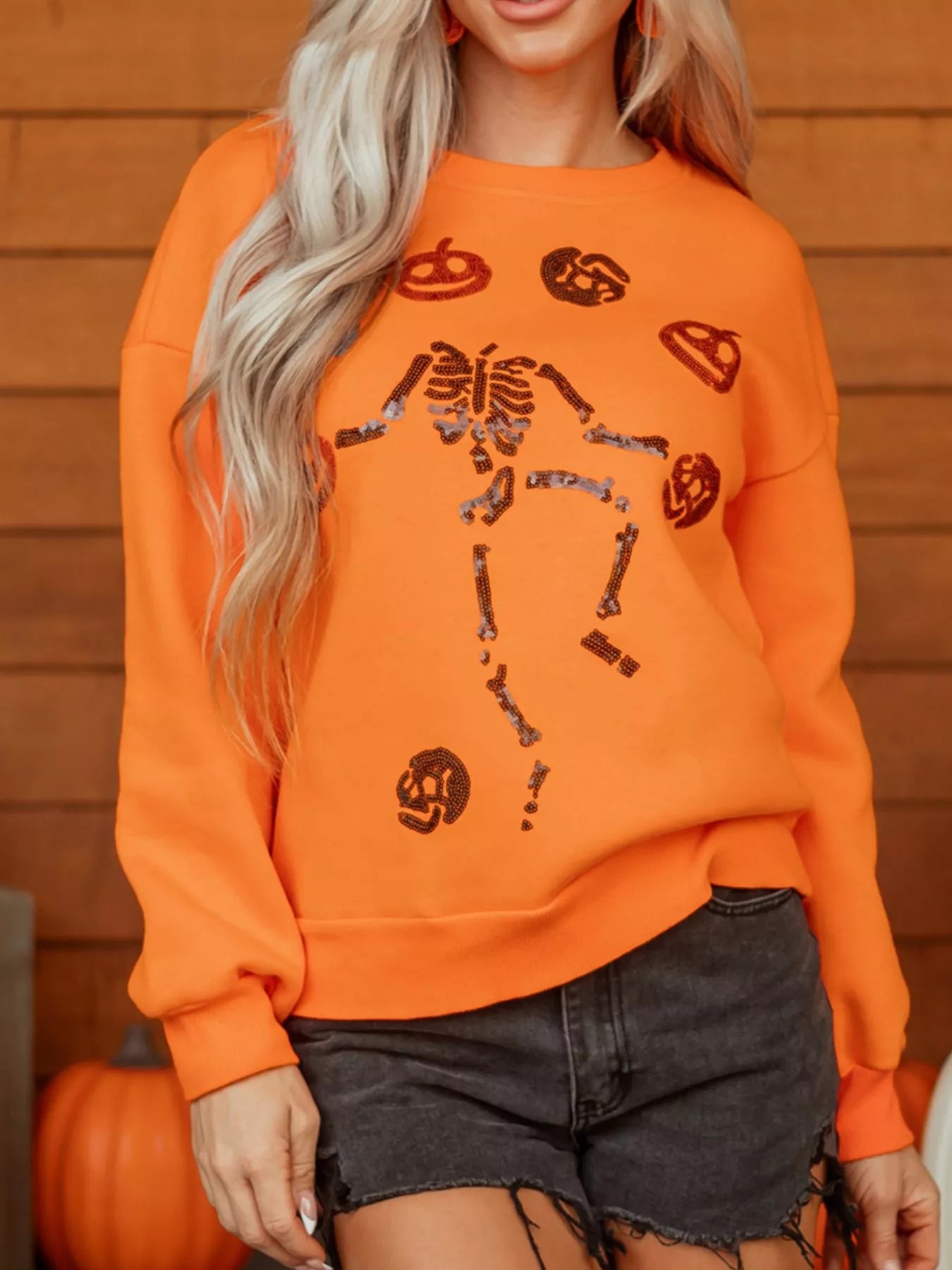Sequin Skeleton Halloween Crewneck Sweatshirt Secondary image