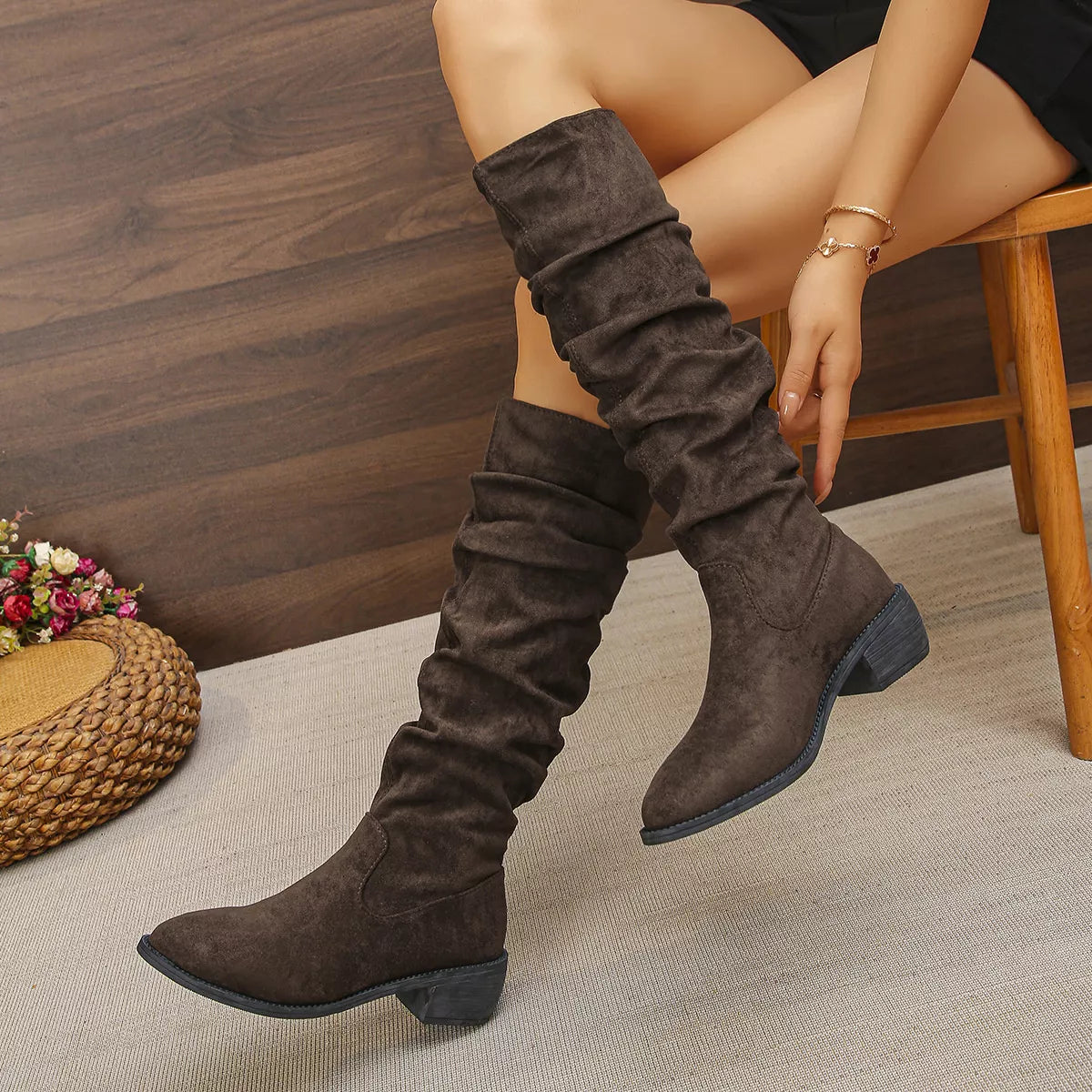 Point Toe Slouchy Knee-High Boots Secondary image