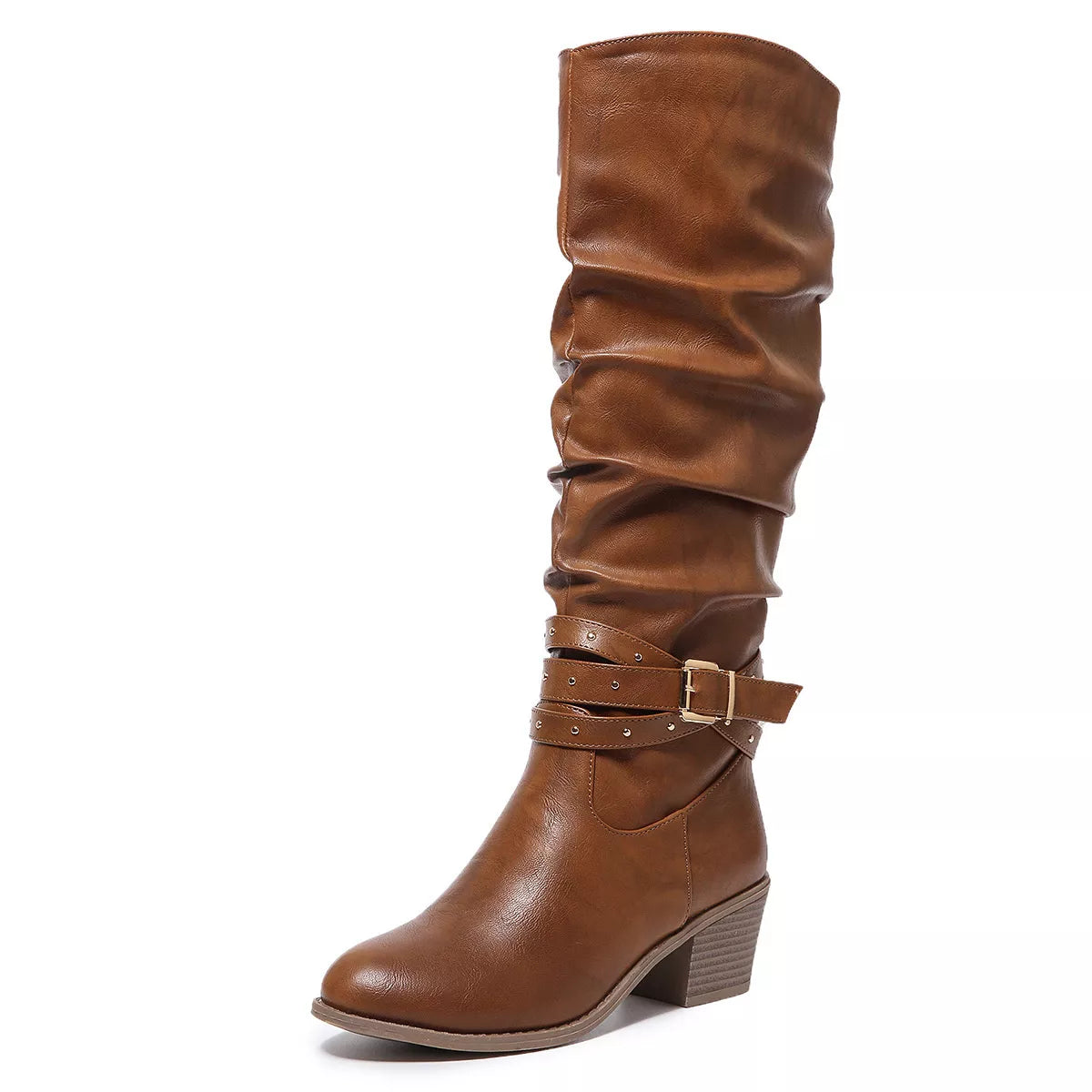 Slouchy Buckle Knee-High Block Heel Boots Secondary image