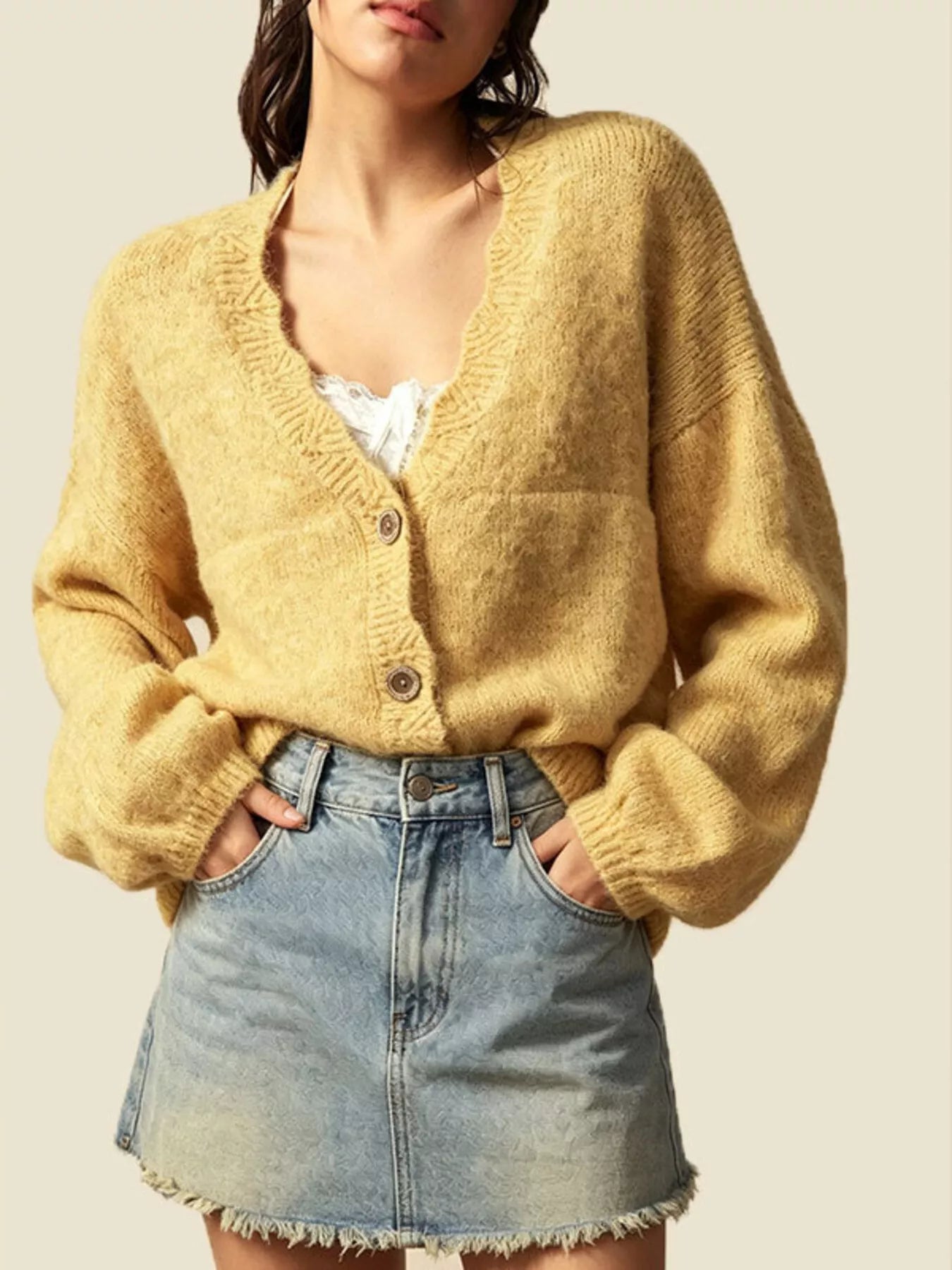 Oversized V-Neck Button-Front Knit Cardigan Secondary image