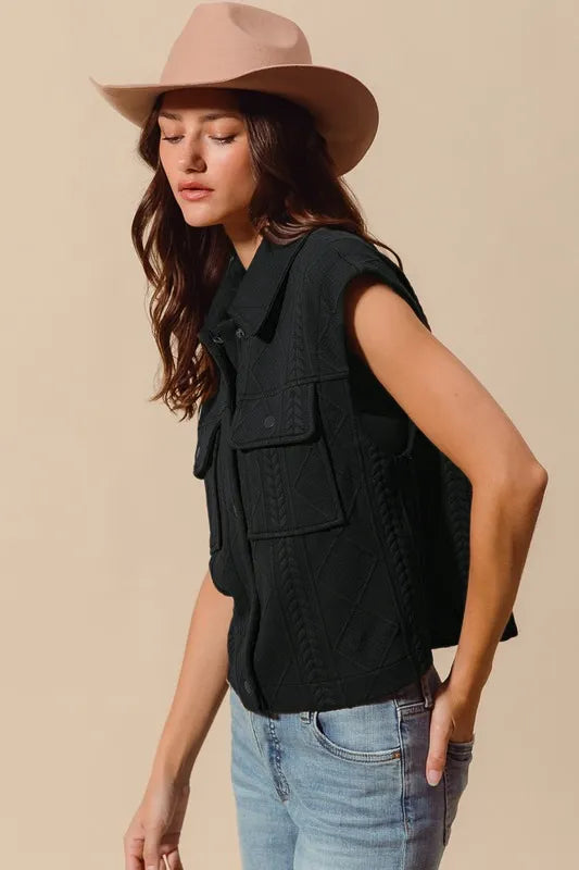 Cable Knit Quilted Button-Up Vest Secondary image