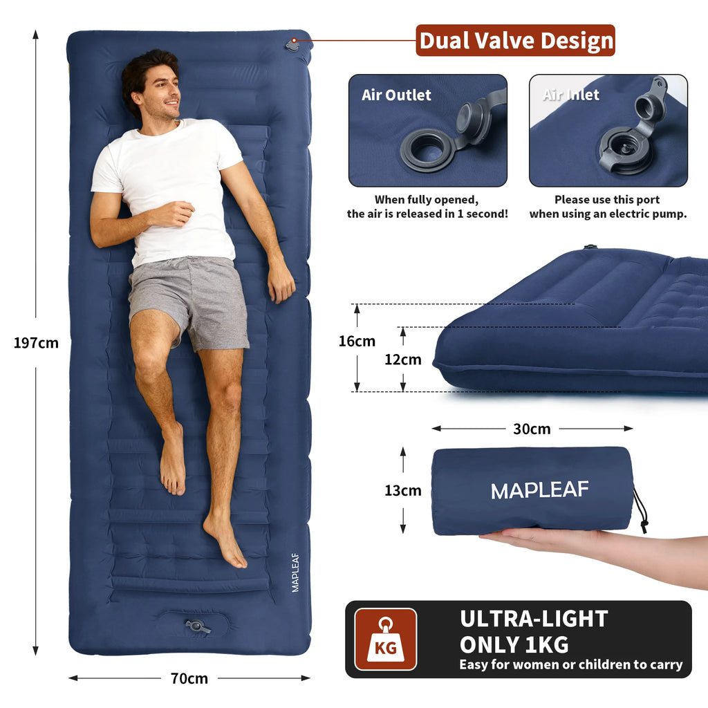 Inflatable Camping Air Mattress with Built-In Pillow & Foot Pump