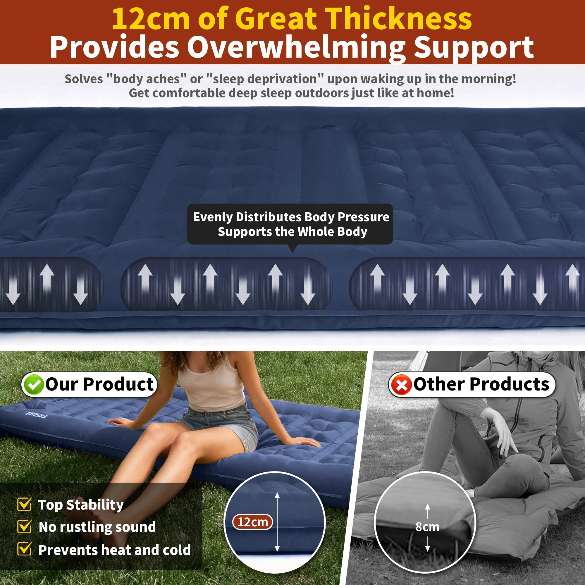 Inflatable Camping Air Mattress with Built-In Pillow & Foot Pump Secondary image