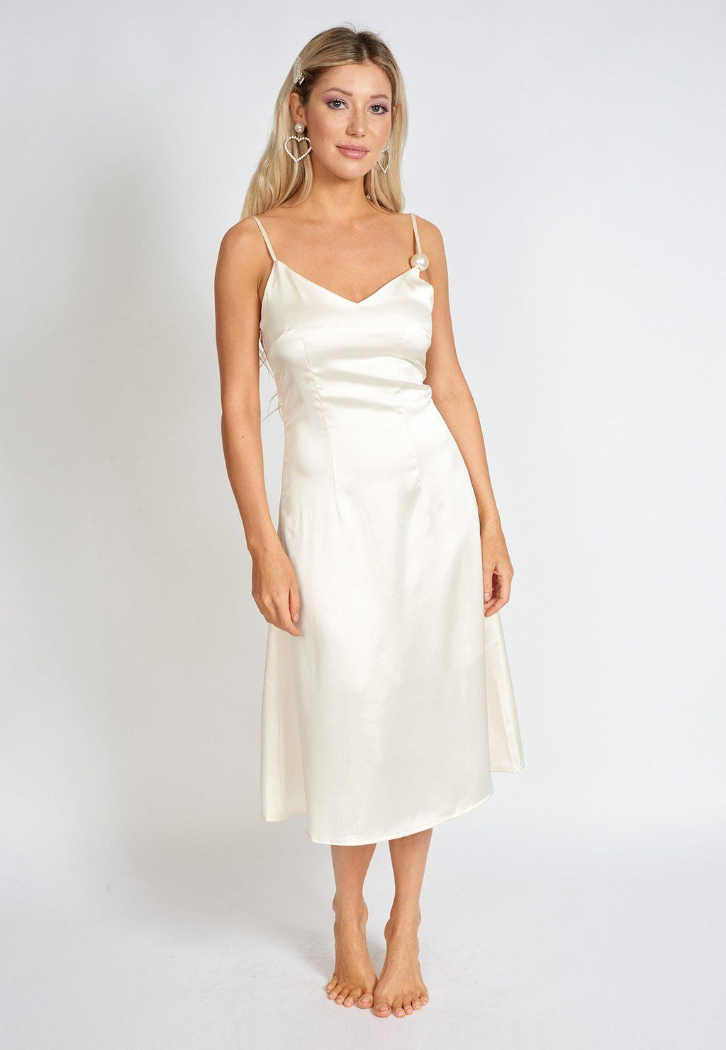 Léonie Pearl-Accent Satin Slip Dress