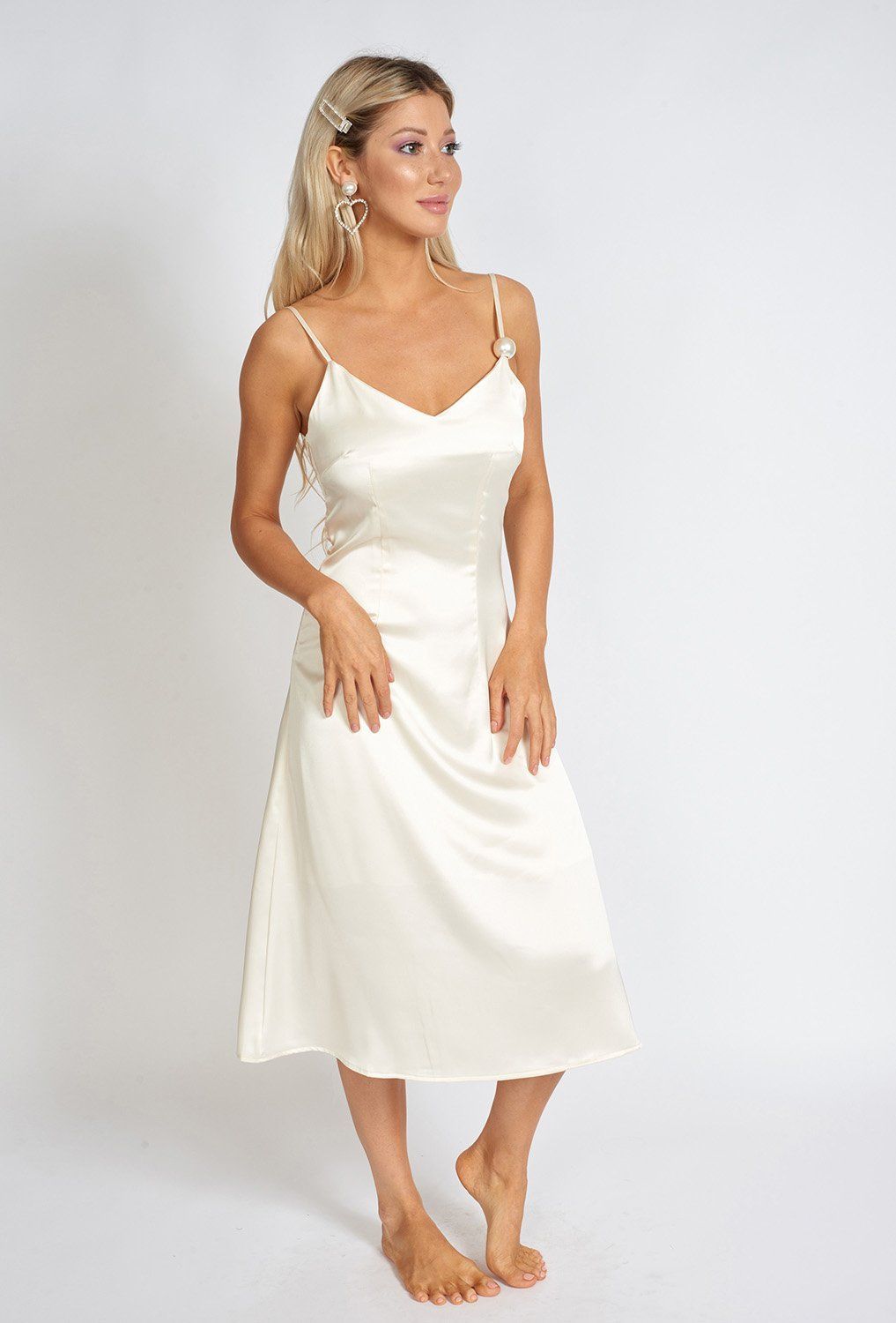 Léonie Pearl-Accent Satin Slip Dress