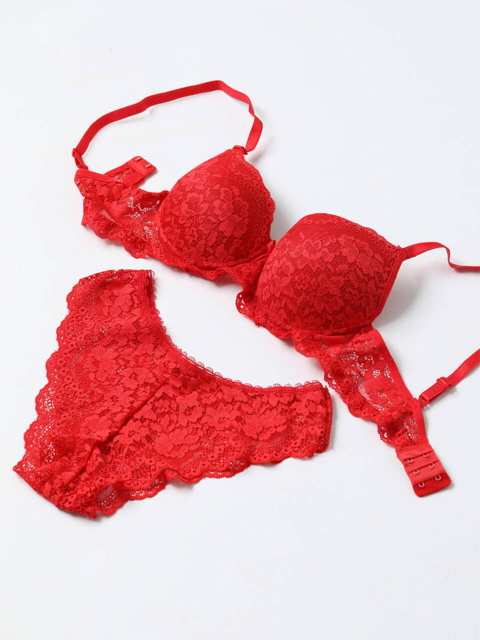 Red Lace Half-Cup Bra & Panty Set Main image