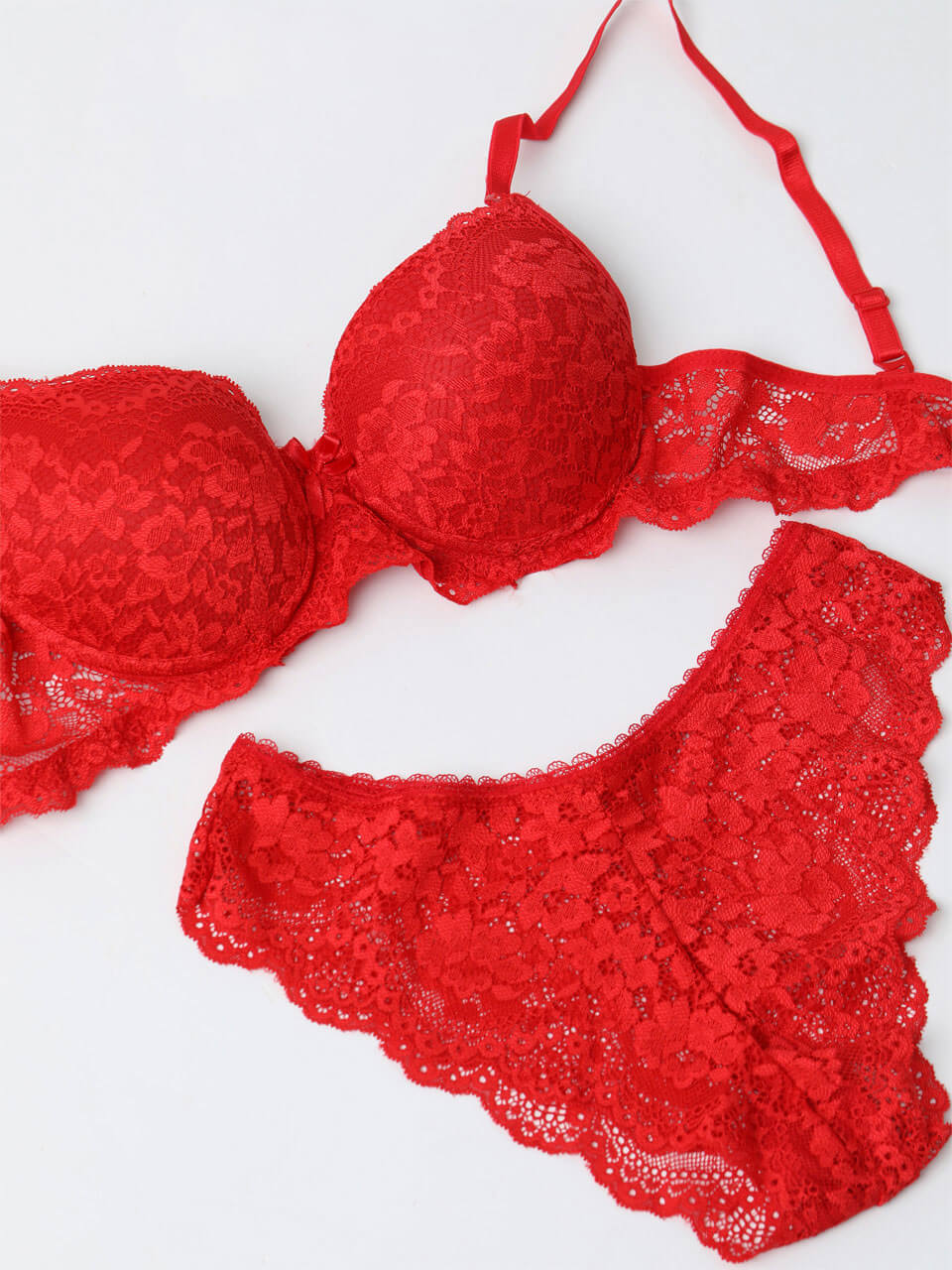 Red Lace Half-Cup Bra & Panty Set Secondary image