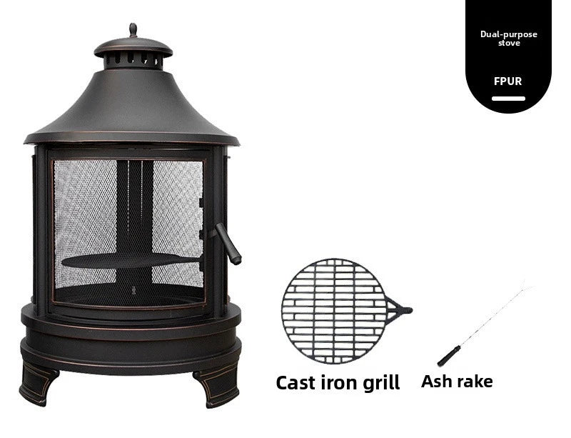 Outdoor Fire Pit Grill with Chimney Cover