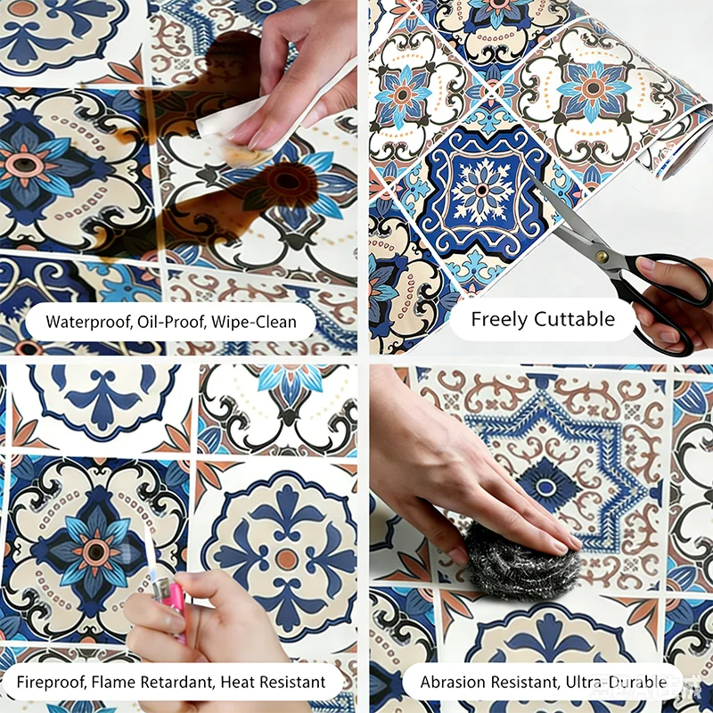 Retro European Tile Self-Adhesive Wallpaper Roll