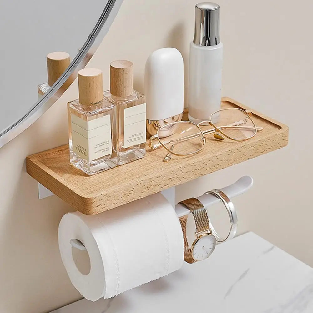 Wooden Shelf Toilet Paper Holder with Phone Stand Secondary image