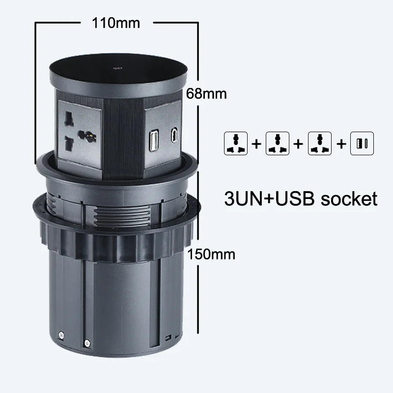 Pop-Up Desktop Power Socket with Wireless Charging & USB Ports
