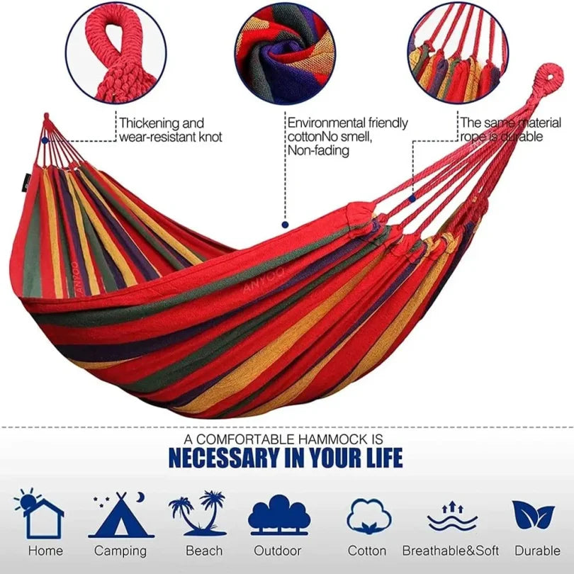 Striped Cotton Canvas Double Hammock with Tree Straps Secondary image