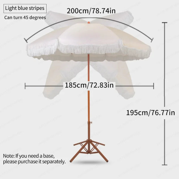 Fringed Beach Umbrella with Wooden Stand