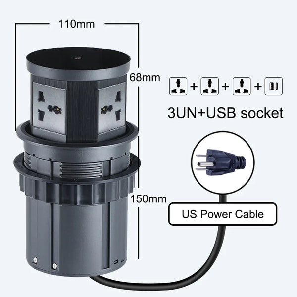 Pop-Up Desktop Power Socket with Wireless Charging & USB Ports