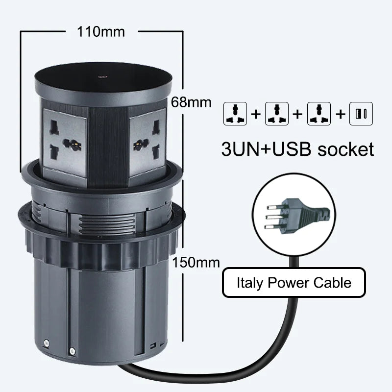 Pop-Up Desktop Power Socket with Wireless Charging & USB Ports