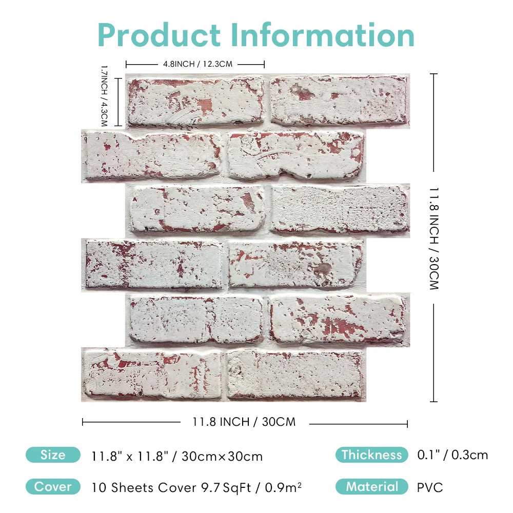 Faux Brick 3D Wall Panels - Peel & Stick Self-Adhesive Tiles