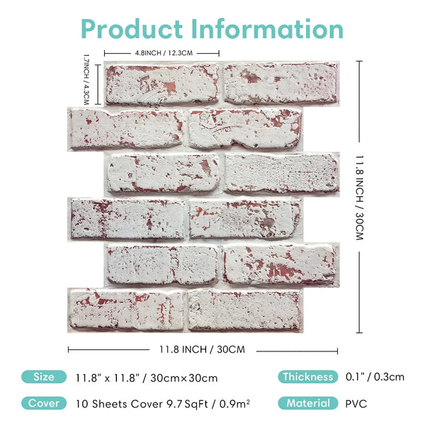 Faux Brick 3D Wall Panels - Peel & Stick Self-Adhesive Tiles