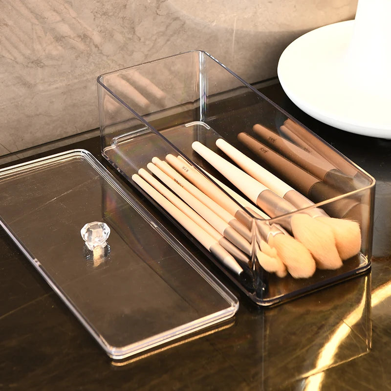 Clear Acrylic Makeup Brush Organizer with Lid