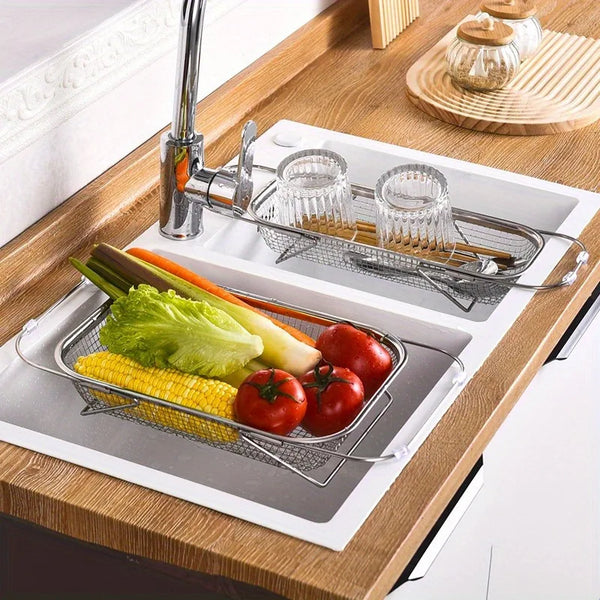 Stainless Steel Over-Sink Colander with Telescopic Handle